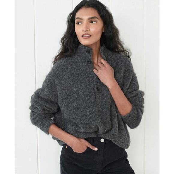 Jenni Kayne Boucle Button Pullover Sweater Gray - S